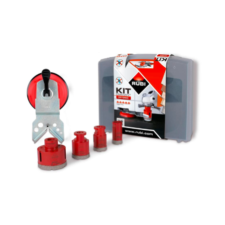 KIT DE PERÇAGE ET GUIDAGE POUR CARREAUX RUBI FORAGRES - AVEC 4 FORETS DIAMANT (Ø 28, 35, 43, 68 mm) ET VALISE