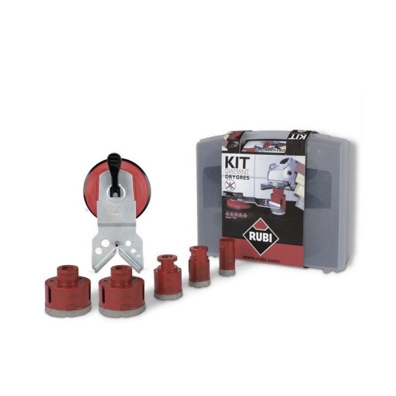 KIT DE PERÇAGE ET GUIDAGE POUR CARREAUX RUBI FORAGRES - AVEC 5 FORETS DIAMANT (Ø 28 À 68 mm) ET VALISE