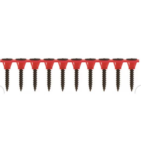 Vis pour plaque de plâtre à double filetage en bande, 3,5x25 mm - Bande de 1000 pièces