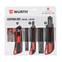 Jeu de 3 cutters avec lames (9 mm, 18 mm et trapézoïdales) - 38 pièces